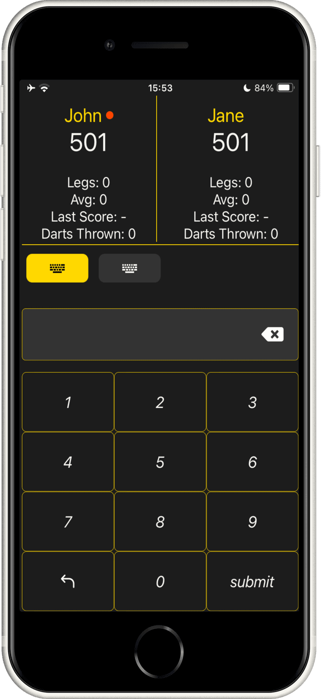 DartsZone app match screen showing user-friendly layout